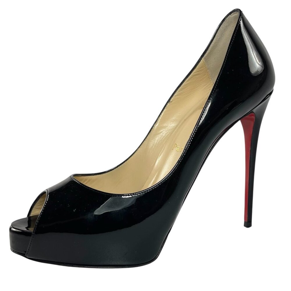 CHRISTIAN LOUBOUTIN VERY PRIVE Black Patent Platform Stiletto Pumps 37.5 7.5